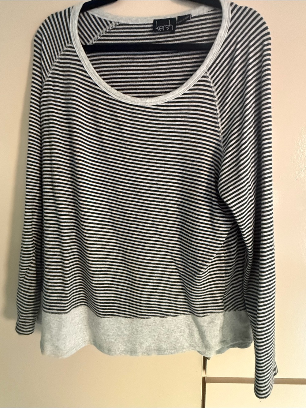 Kersh Black & White Striped Long Sleeve Scoop Top